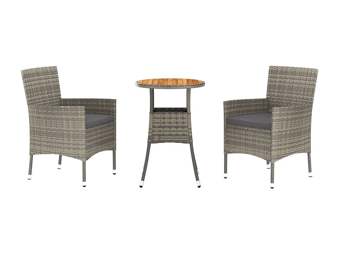 Ensemble de bistro de jardin 3 pcs coussins gris poly rotin