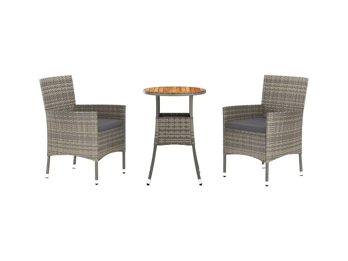 Ensemble de bistro de jardin 3 pcs coussins gris poly rotin