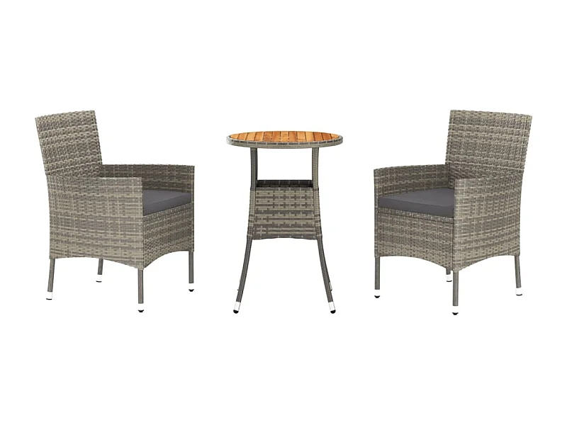 Ensemble de bistro de jardin 3 pcs coussins gris poly rotin