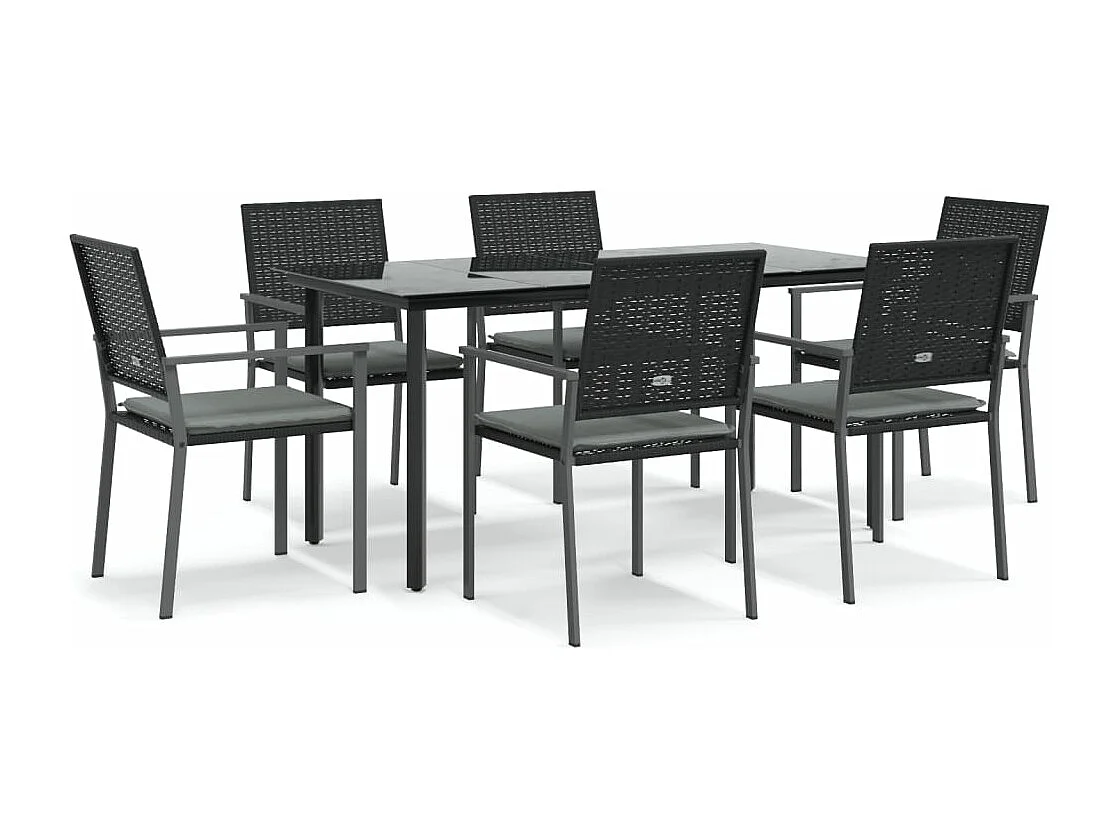 Ensemble à manger de jardin 7 pcs coussins résine tressée acier