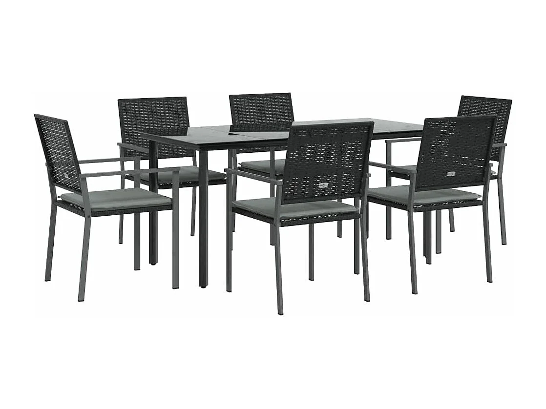 Ensemble à manger de jardin 7 pcs coussins résine tressée acier