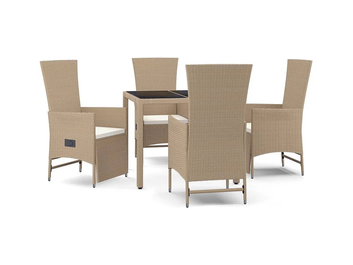Ensemble à manger de jardin avec coussins 5pcs Beige poly rotin