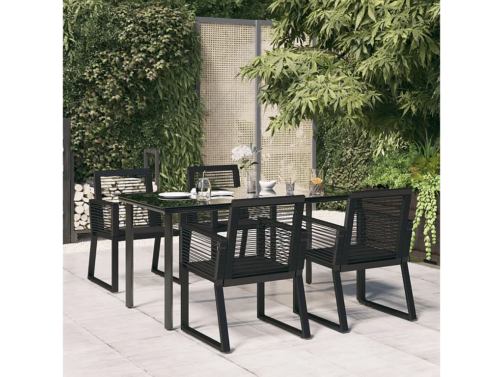 Ensemble à manger de jardin 5 pcs Noir Rotin PVC