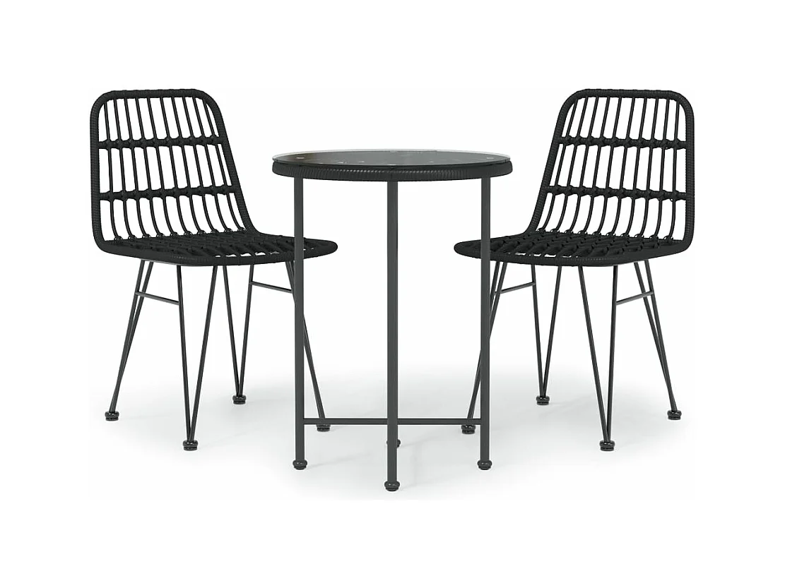 Ensemble à manger de jardin 3 pcs Noir Résine tressée