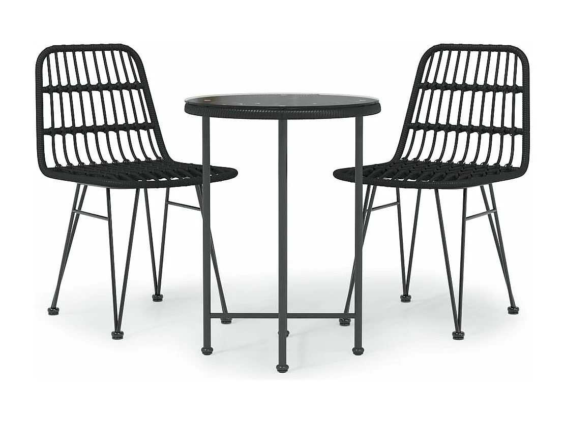 Ensemble à manger de jardin 3 pcs Noir Résine tressée