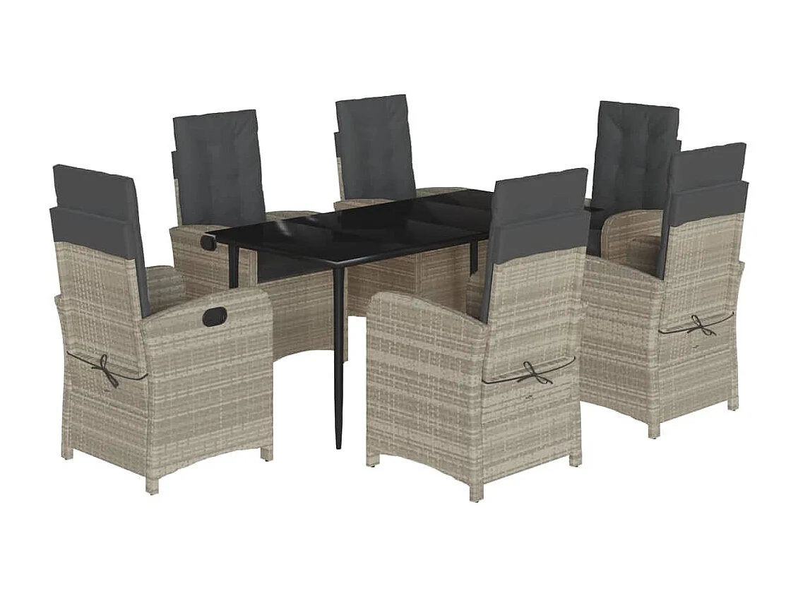 Ensemble à manger de jardin et coussins 7 pcs gris clair rotin