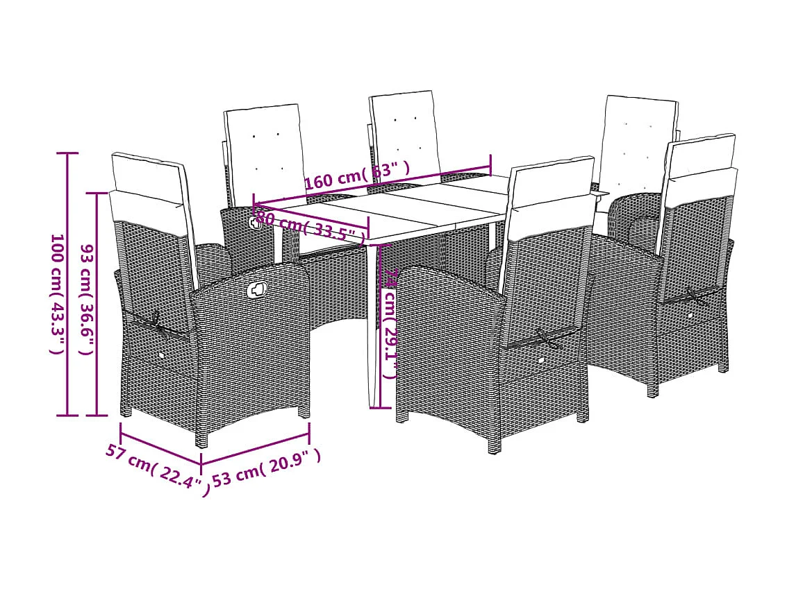 Ensemble à manger de jardin et coussins 7 pcs gris clair rotin