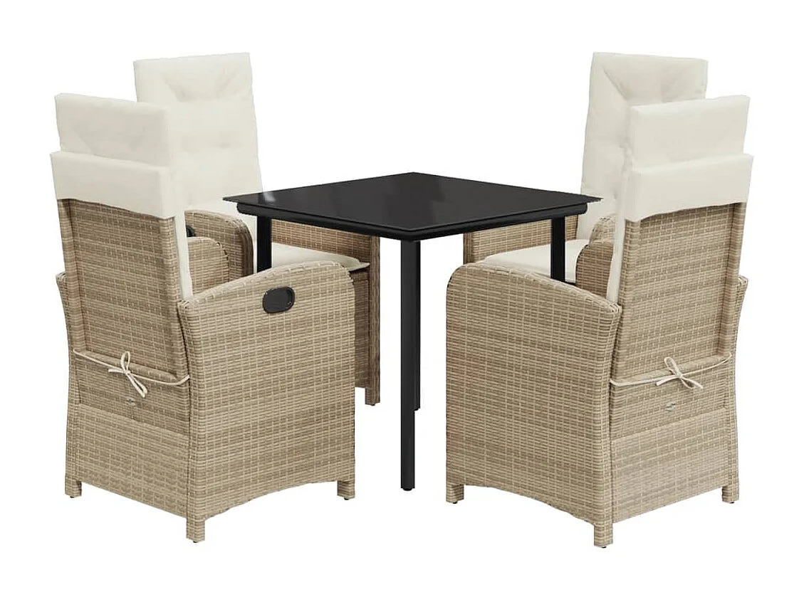 Ensemble à manger de jardin avec coussins 5pcs Beige poly rotin