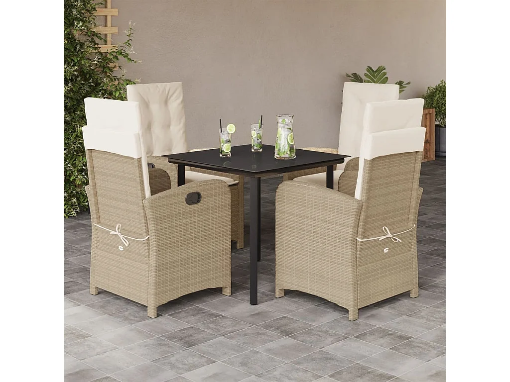 Ensemble à manger de jardin avec coussins 5pcs Beige poly rotin