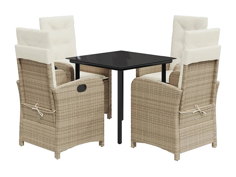 Ensemble à manger de jardin avec coussins 5pcs Beige poly rotin