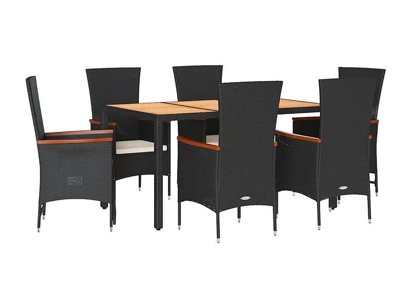 Ensemble à manger de jardin coussins 7pcs Noir Résine tressée