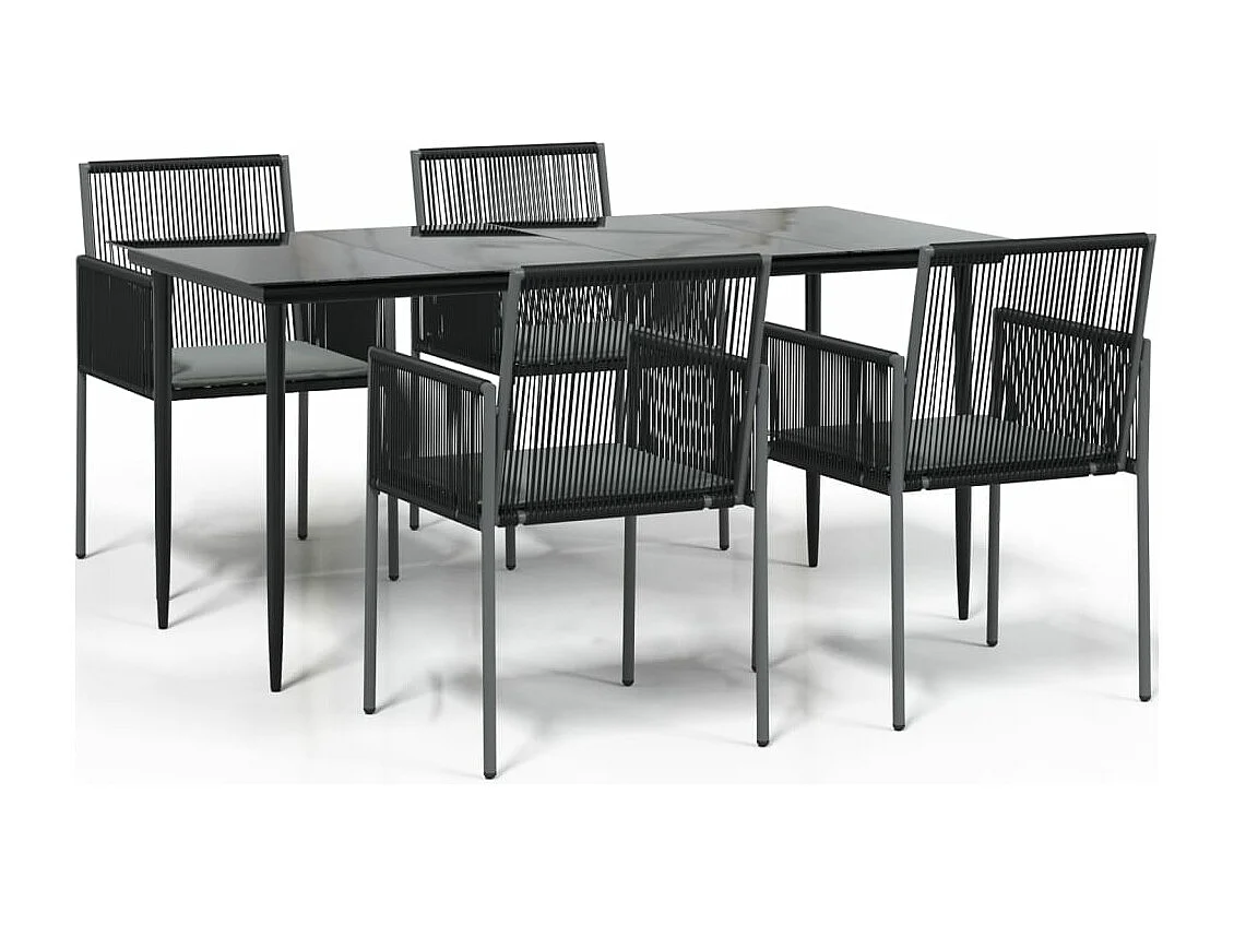 Ensemble à manger de jardin coussins 5pcs noir rotin et acier