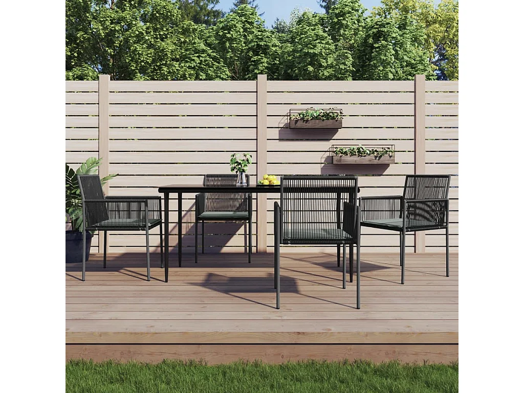 Ensemble à manger de jardin coussins 5pcs noir rotin et acier