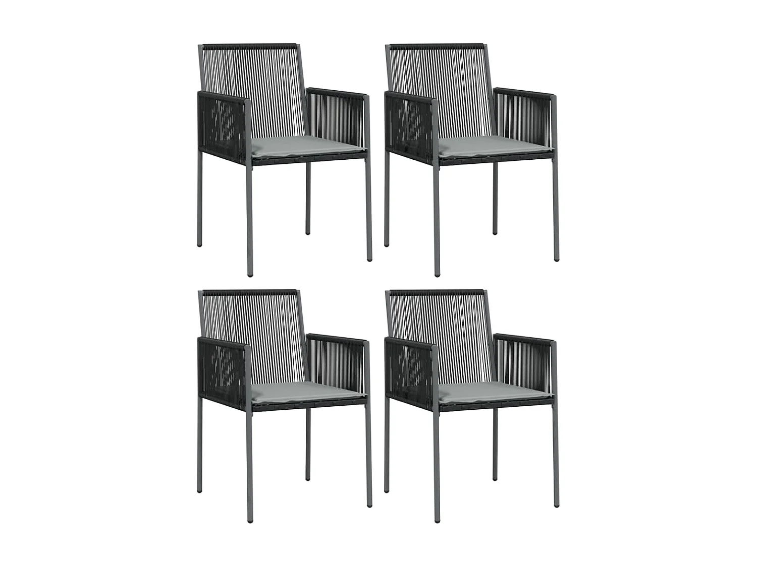 Ensemble à manger de jardin coussins 5pcs noir rotin et acier