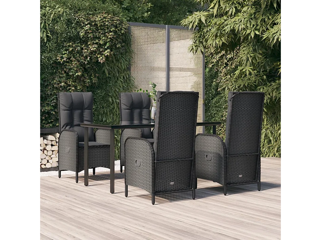 Ensemble à manger de jardin coussins 5pcs Noir Résine tressée