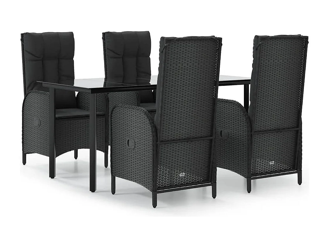 Ensemble à manger de jardin coussins 5pcs Noir Résine tressée