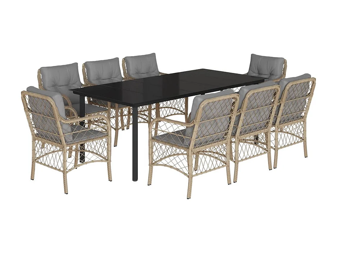 Ensemble à manger de jardin et coussins 9 pcs mélange beige