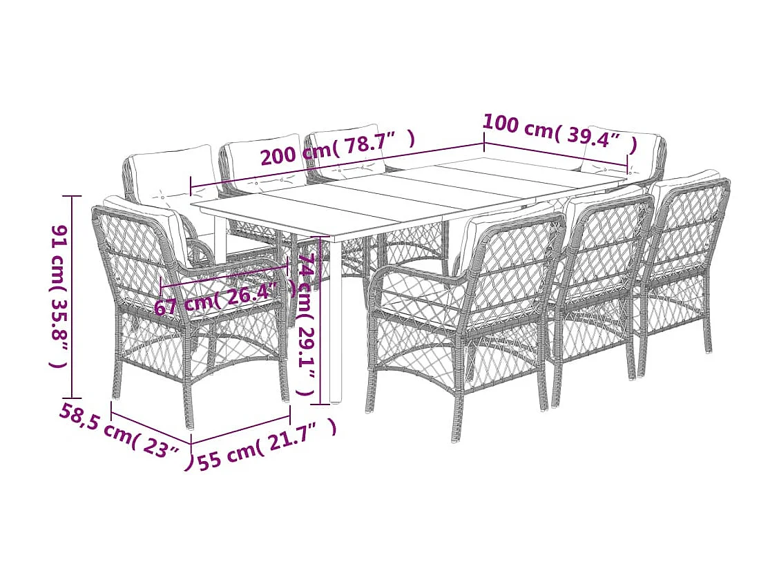Ensemble à manger de jardin et coussins 9 pcs mélange beige