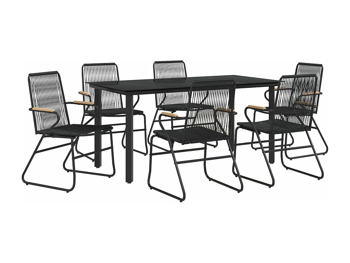 Ensemble à manger de jardin 7 pcs Noir Rotin PVC