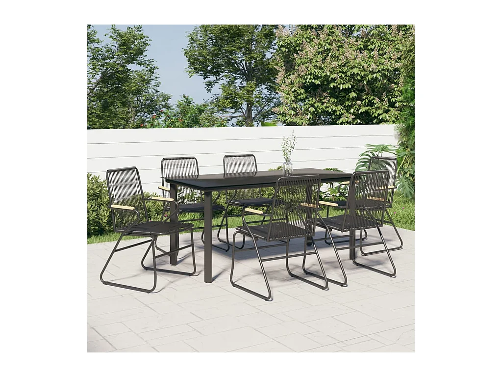 Ensemble à manger de jardin 7 pcs Noir Rotin PVC