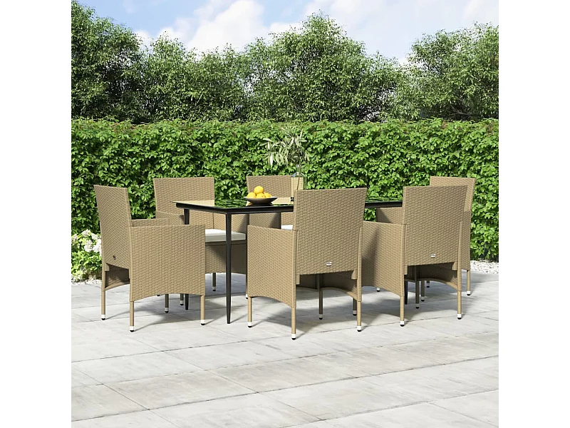 Ensemble à manger de jardin coussins 7 pcs Beige-noir