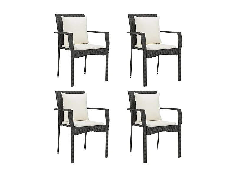 Chaises de jardin lot de 4 avec coussins Résine tressée Noir