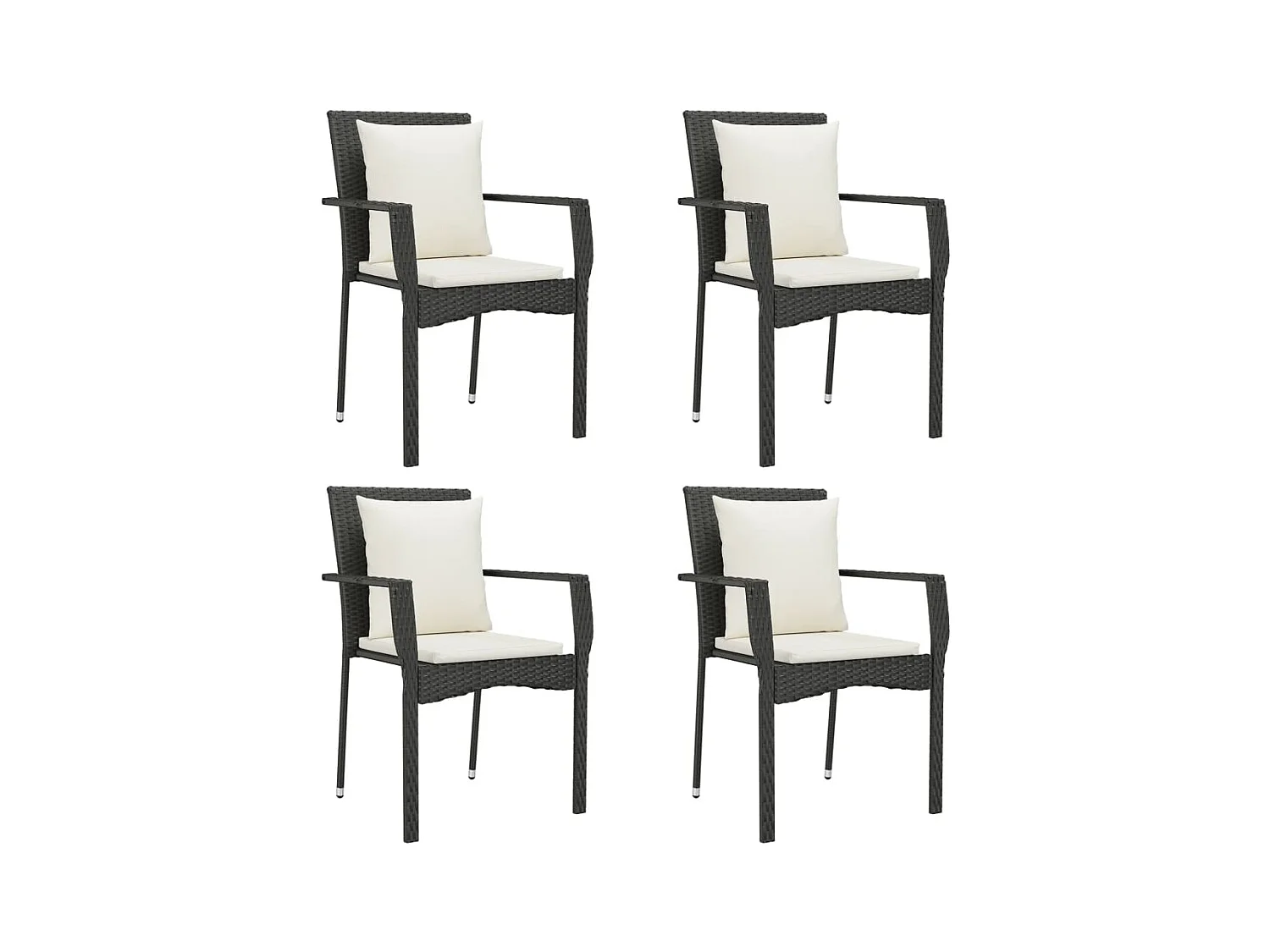 Chaises de jardin lot de 4 avec coussins Résine tressée Noir