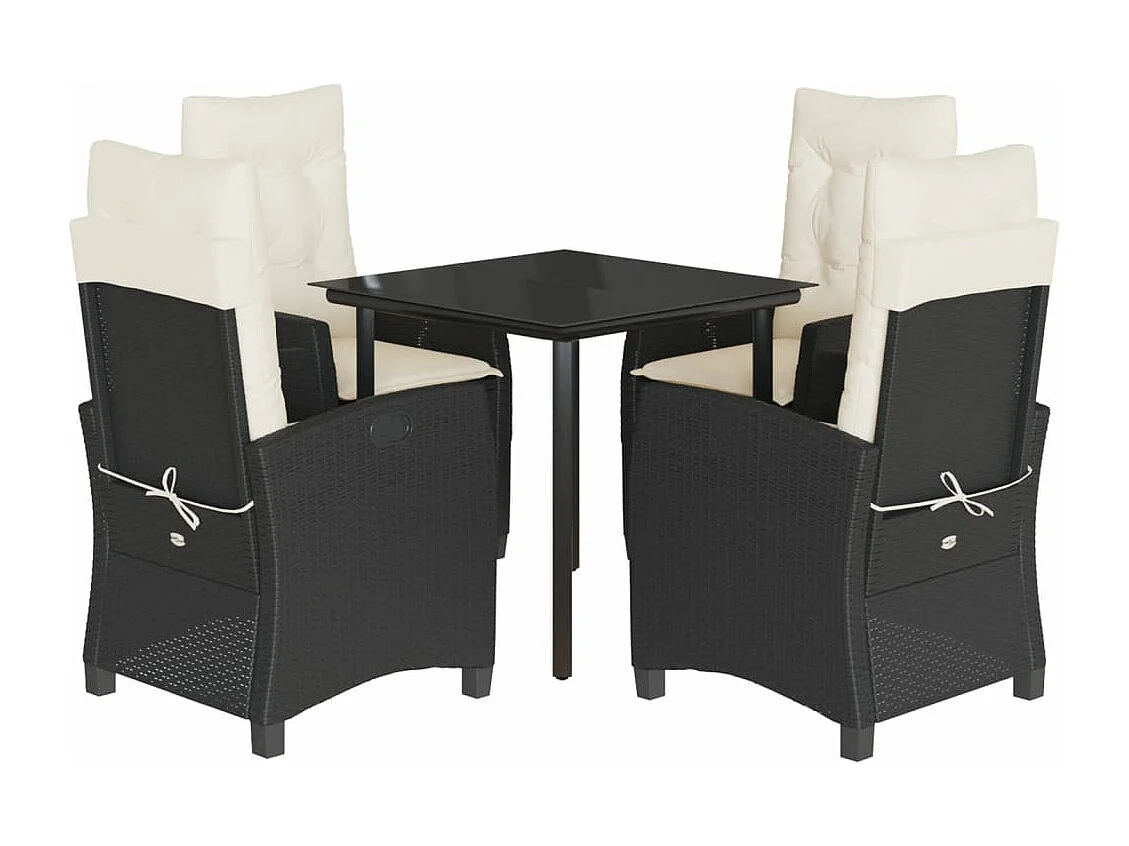 Ensemble à manger de jardin coussins 5pcs Noir Résine tressée