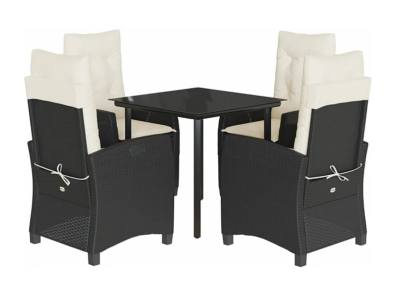 Ensemble à manger de jardin coussins 5pcs Noir Résine tressée