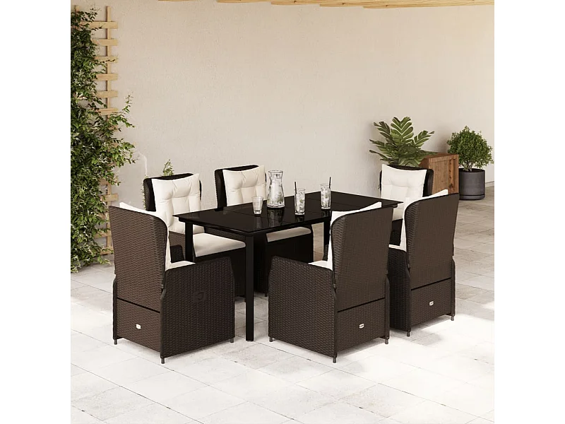 Ensemble à manger de jardin et coussins 7 pcs marron rotin