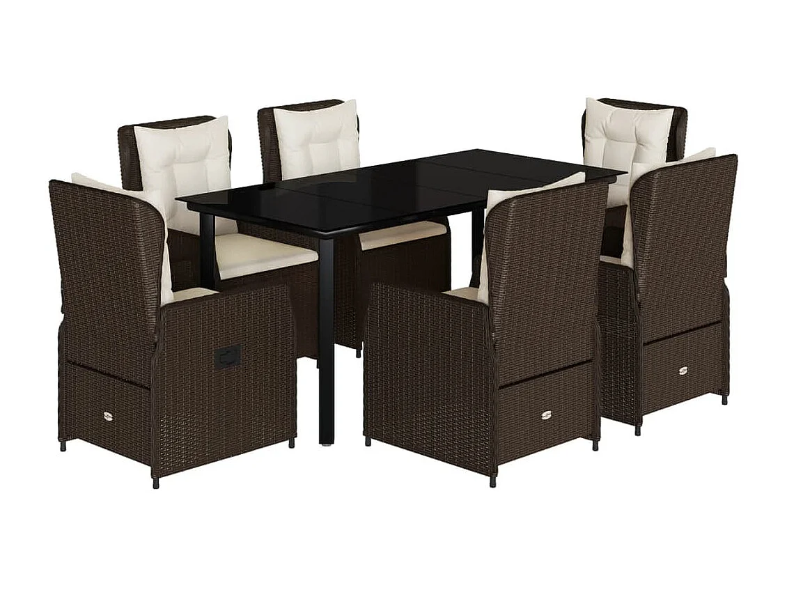 Ensemble à manger de jardin et coussins 7 pcs marron rotin