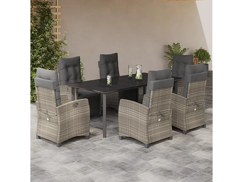 Ensemble à manger de jardin et coussins 7 pcs gris clair rotin