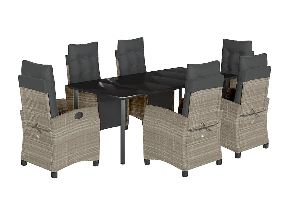 Ensemble à manger de jardin et coussins 7 pcs gris clair rotin