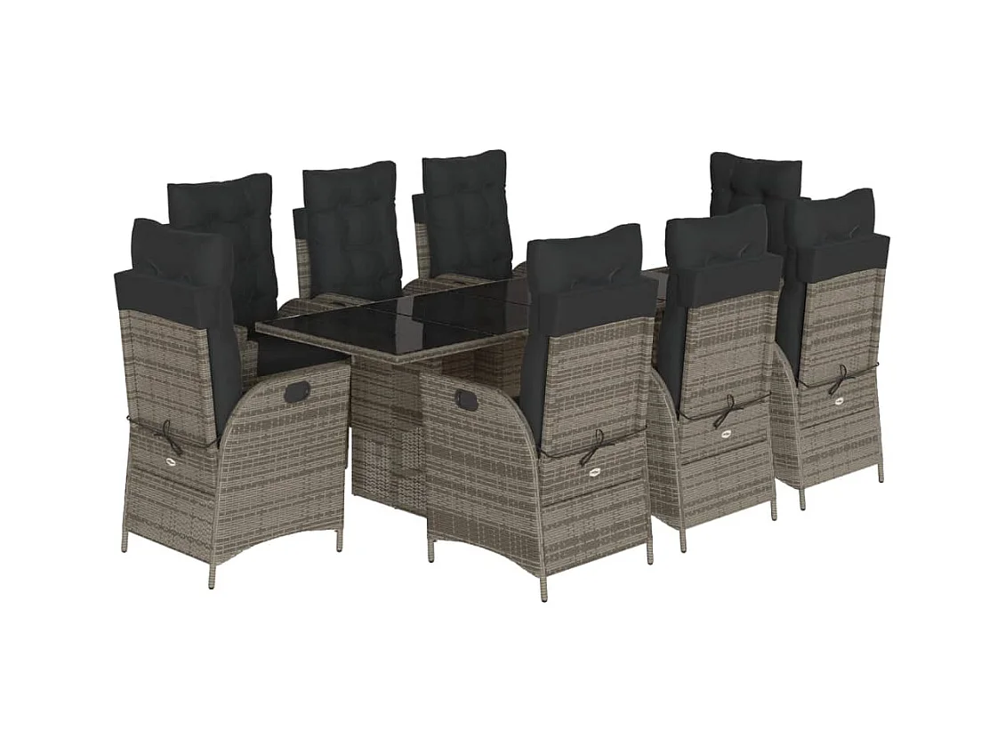 Ensemble à manger de jardin 9 pcs coussins gris résine tressée