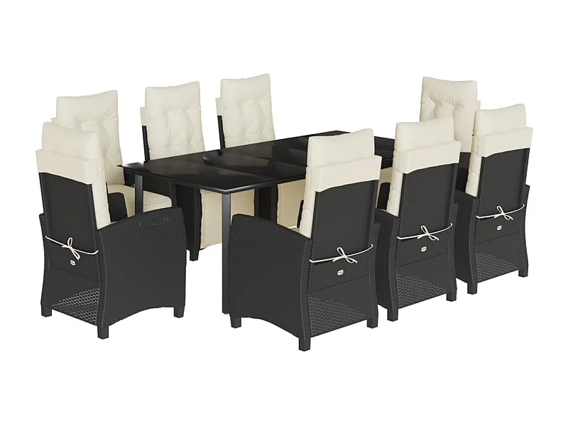 Ensemble à manger de jardin 9pcs coussins noir résine tressée