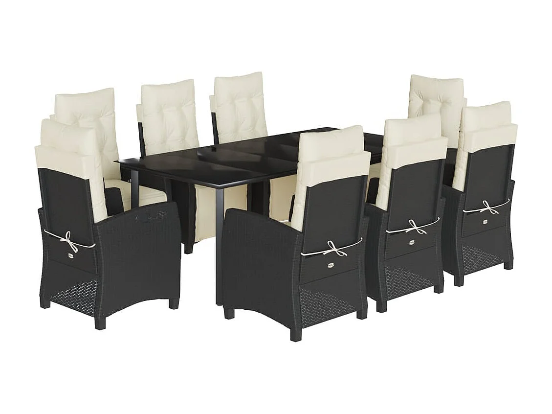 Ensemble à manger de jardin 9pcs coussins noir résine tressée