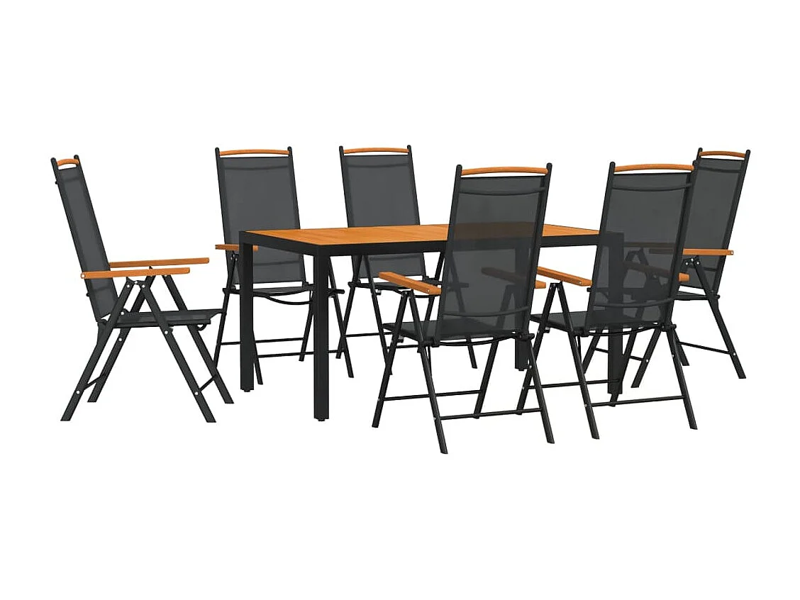 Ensemble à manger de jardin 7 pcs noir et marron aluminium