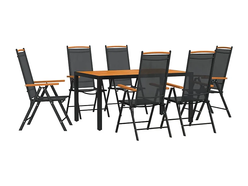 Ensemble à manger de jardin 7 pcs noir et marron aluminium