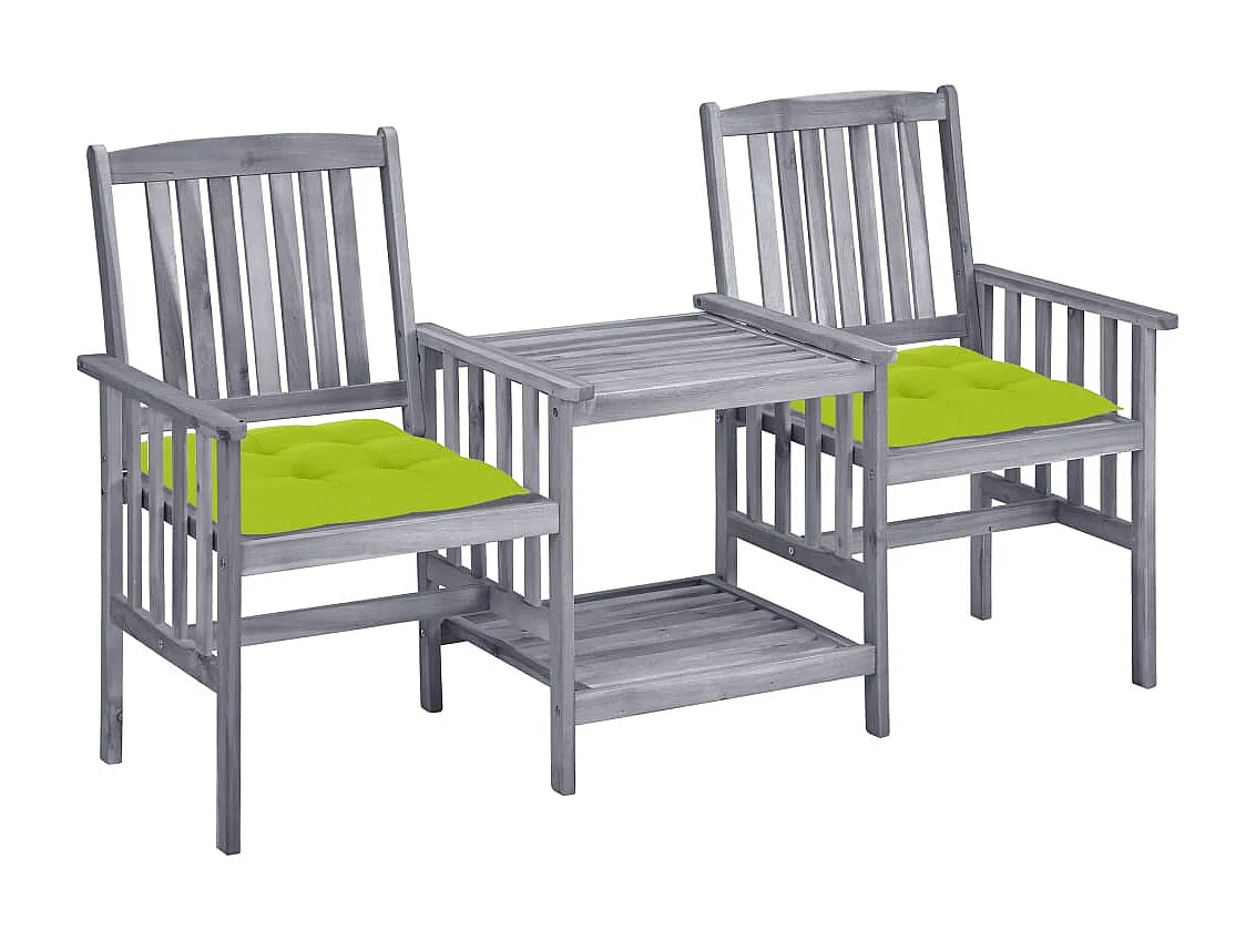 Chaises de jardin avec table à thé et coussins Acacia solide 27