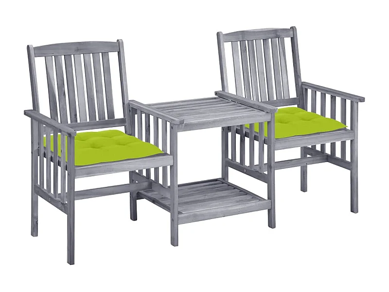 Chaises de jardin avec table à thé et coussins Acacia solide 27