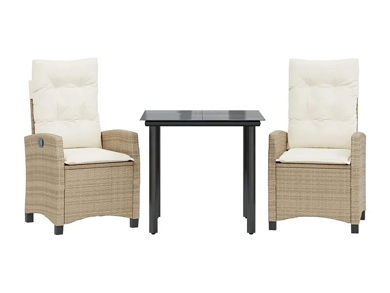 Ensemble à manger de jardin et coussins 3 pcs Beige poly rotin