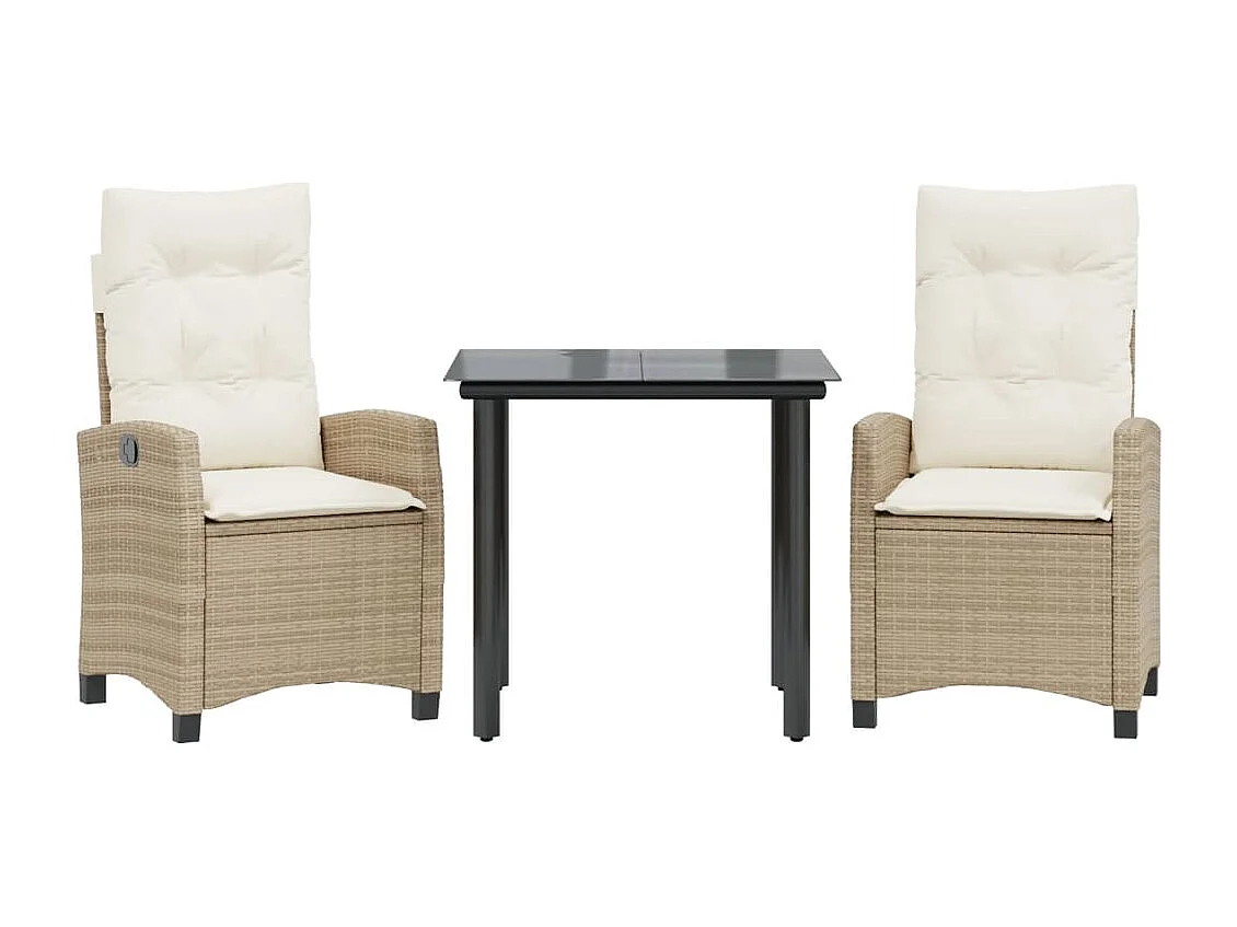 Ensemble à manger de jardin et coussins 3 pcs Beige poly rotin