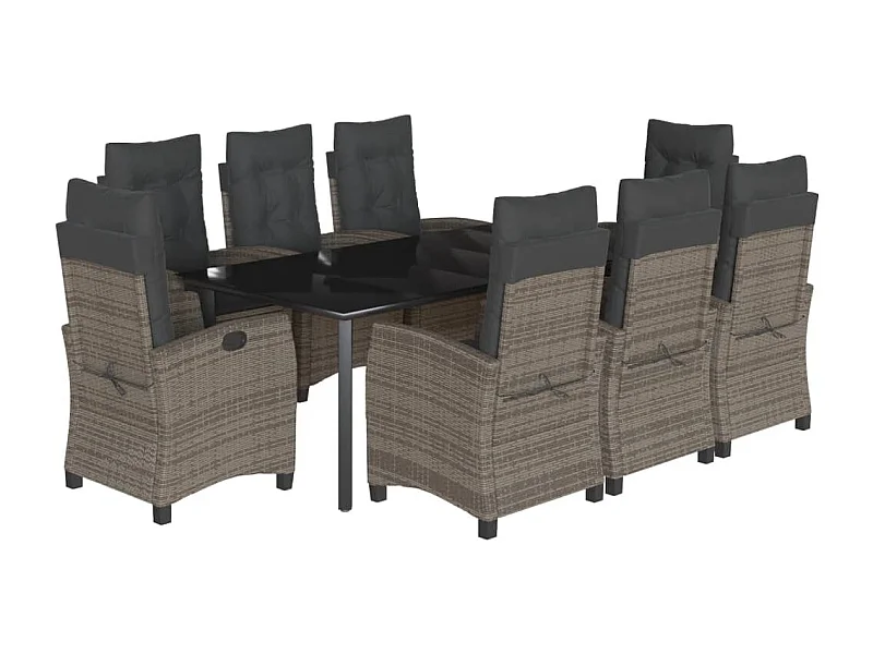 Ensemble à manger de jardin 9 pcs coussins gris résine tressée