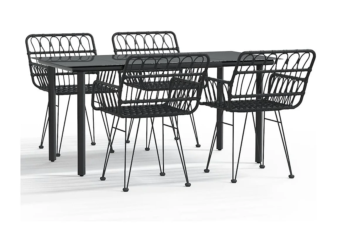 Ensemble à manger de jardin 5 pcs Noir Résine tressée