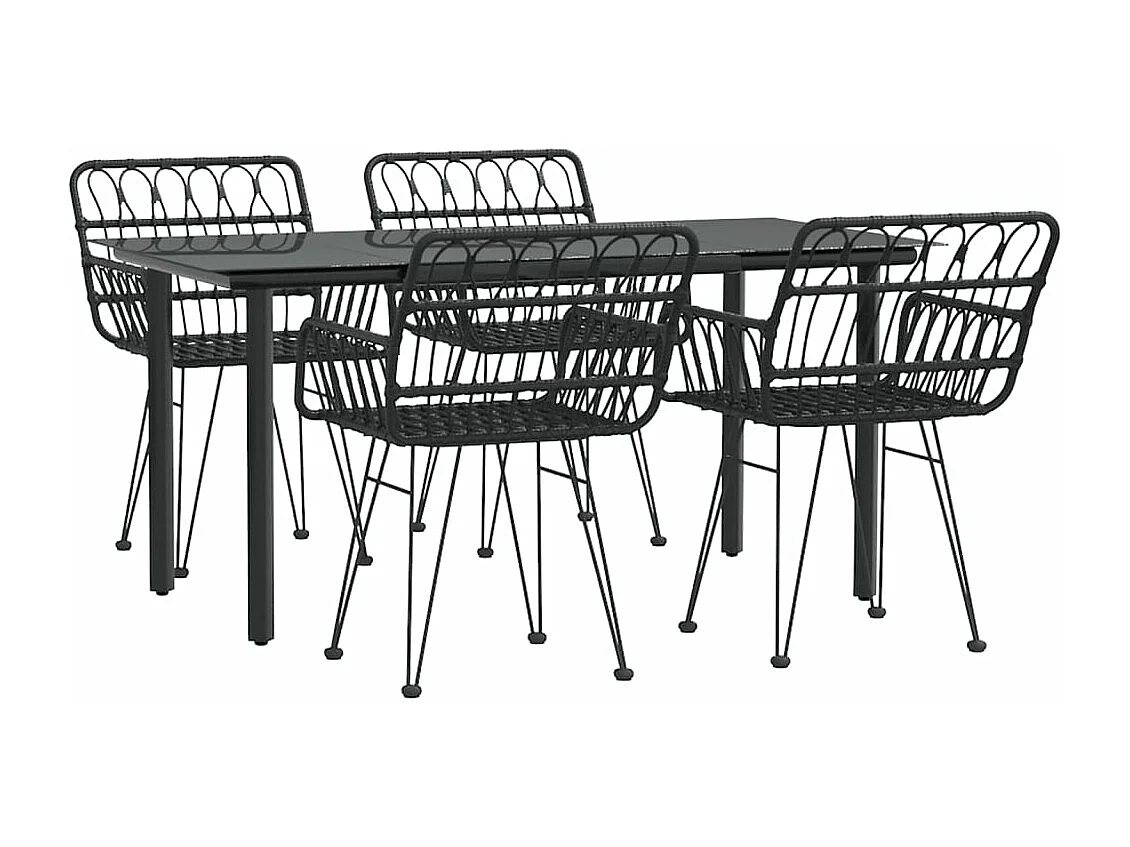 Ensemble à manger de jardin 5 pcs Noir Résine tressée