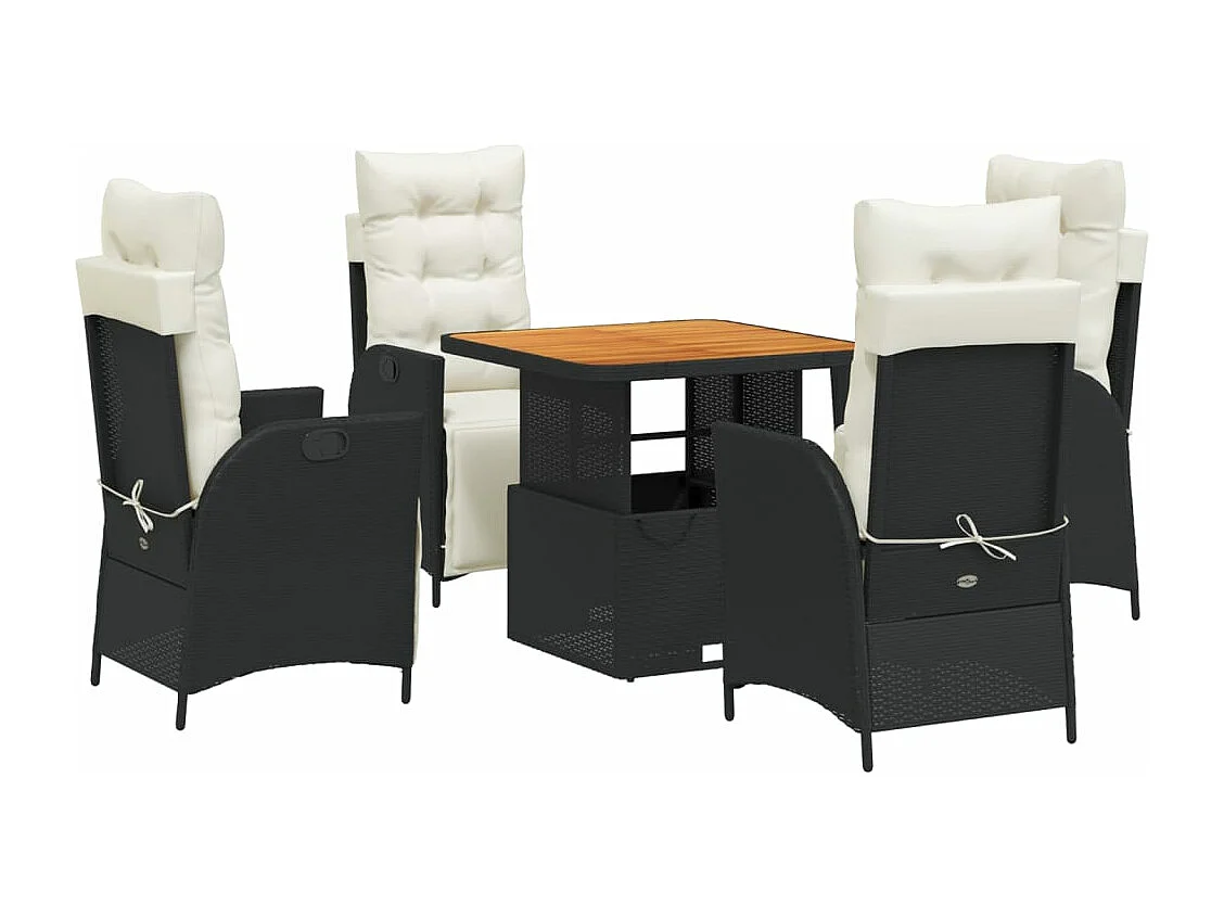 Ensemble à manger de jardin coussins 5pcs Noir Résine tressée