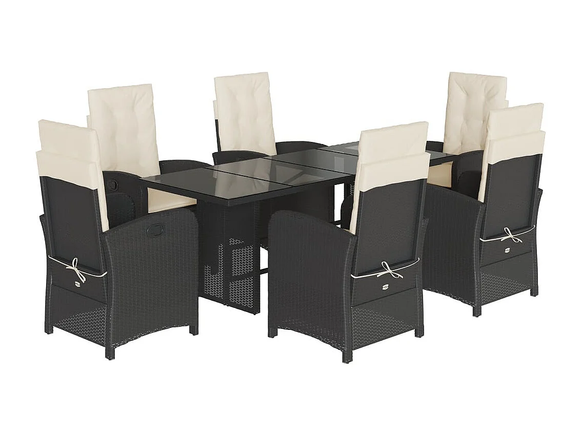 Ensemble à manger de jardin coussins 7pcs Noir Résine tressée