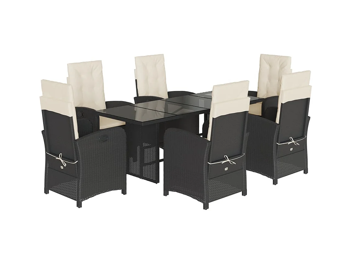 Ensemble à manger de jardin coussins 7pcs Noir Résine tressée
