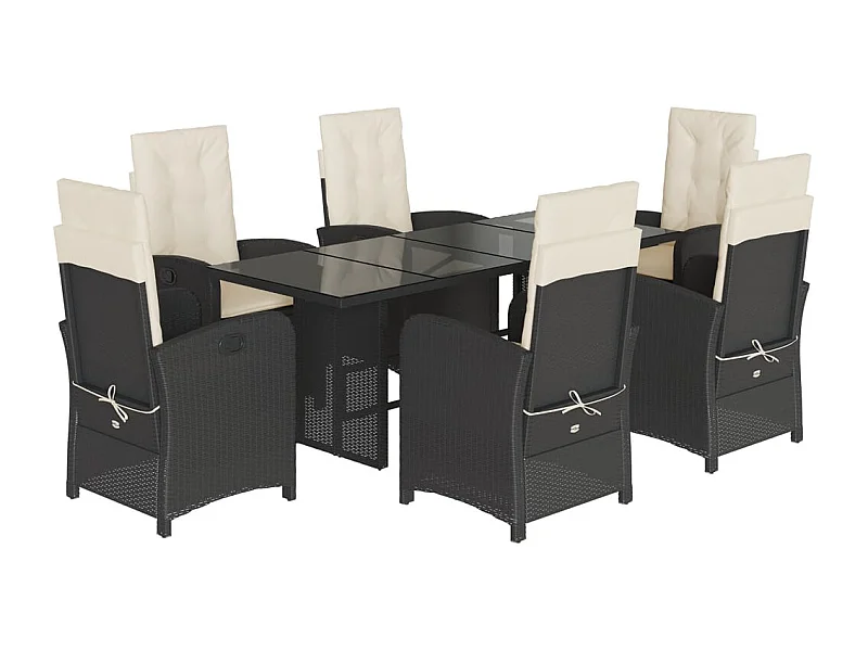 Ensemble à manger de jardin coussins 7pcs Noir Résine tressée