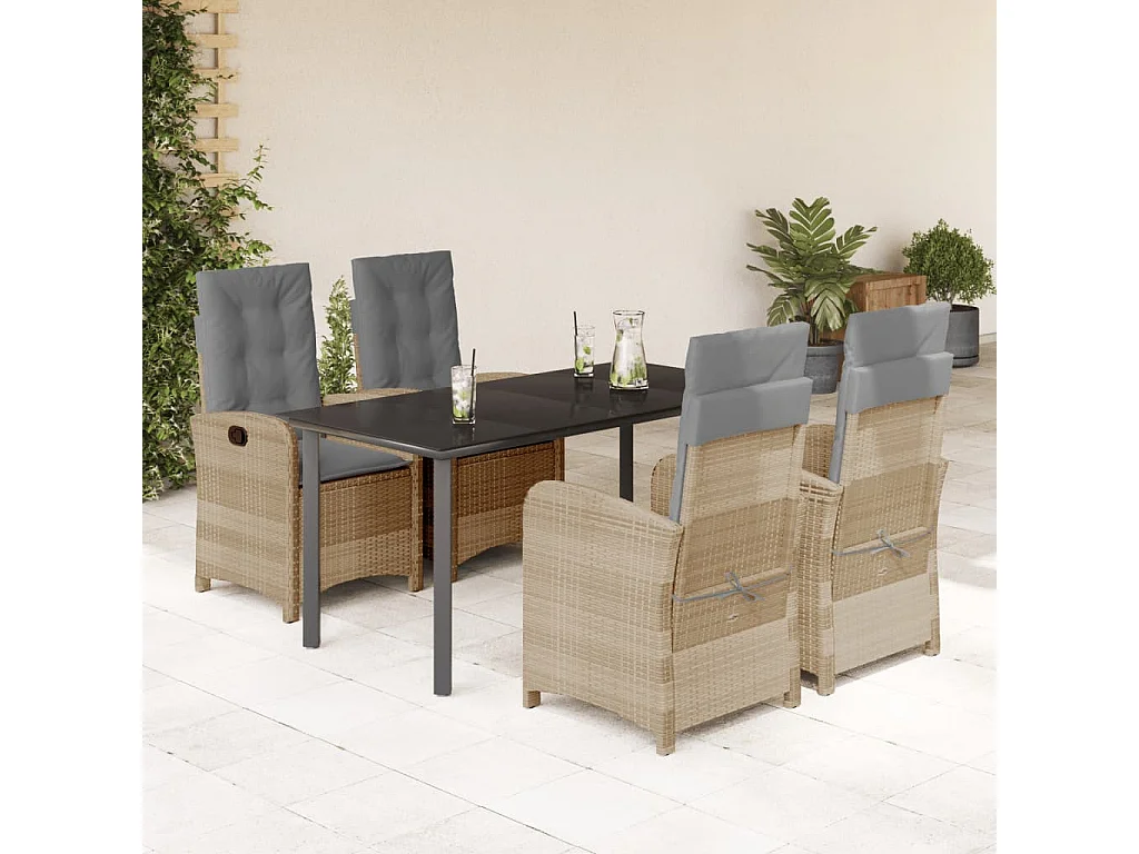 Ensemble à manger de jardin coussins 5 pcs mélange beige rotin